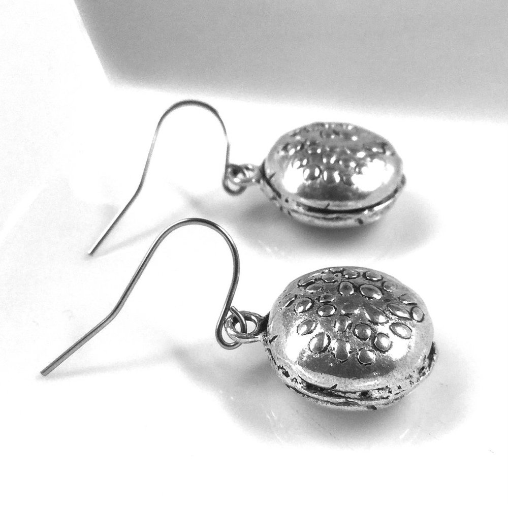 Miniature Hamburger Cheeseburger Burger Charm Earrings